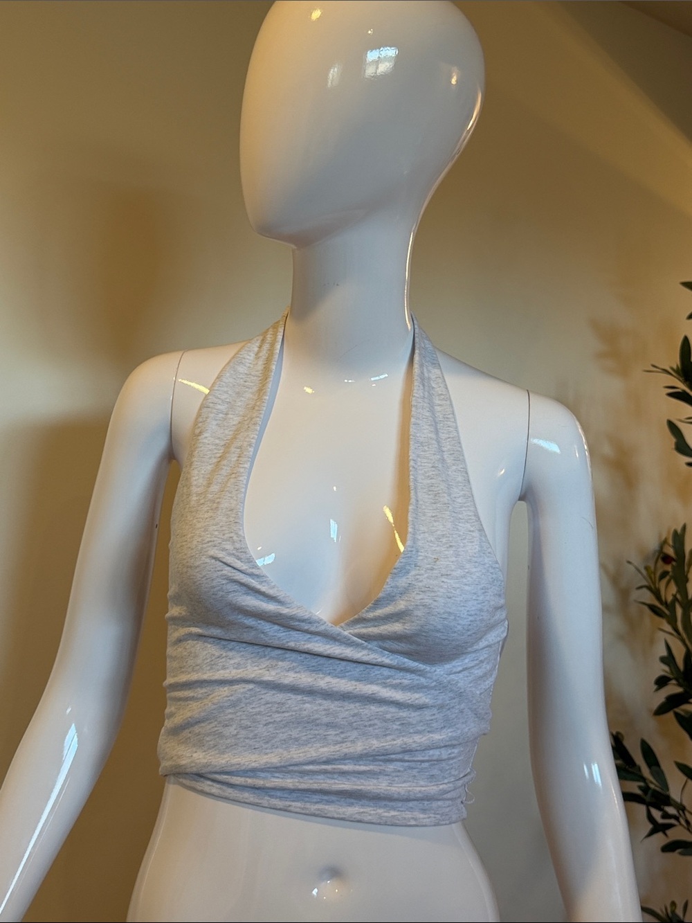Garage Halter Wrap Crop Top - Light Gray
